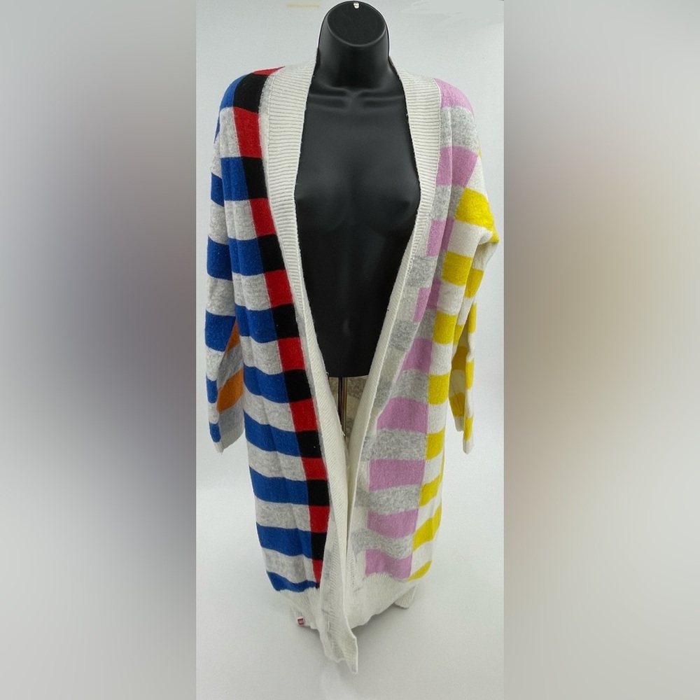 Lego Target Women's Long Cardigan Size XS Blue Grey Pink‎ Colorblock Open Front